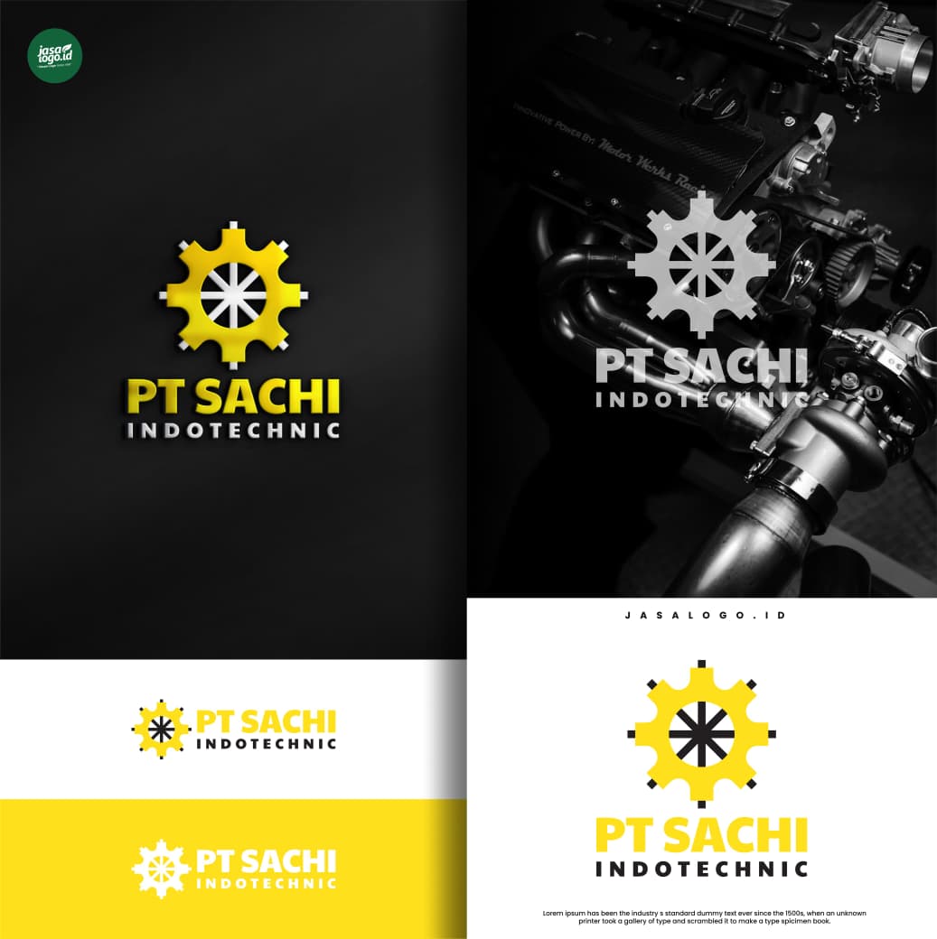Desain Logo PT Sachi IndoTechnic Membangun Identitas Brand dengan Logo Kombinasi Warna Kuning dan Hitam